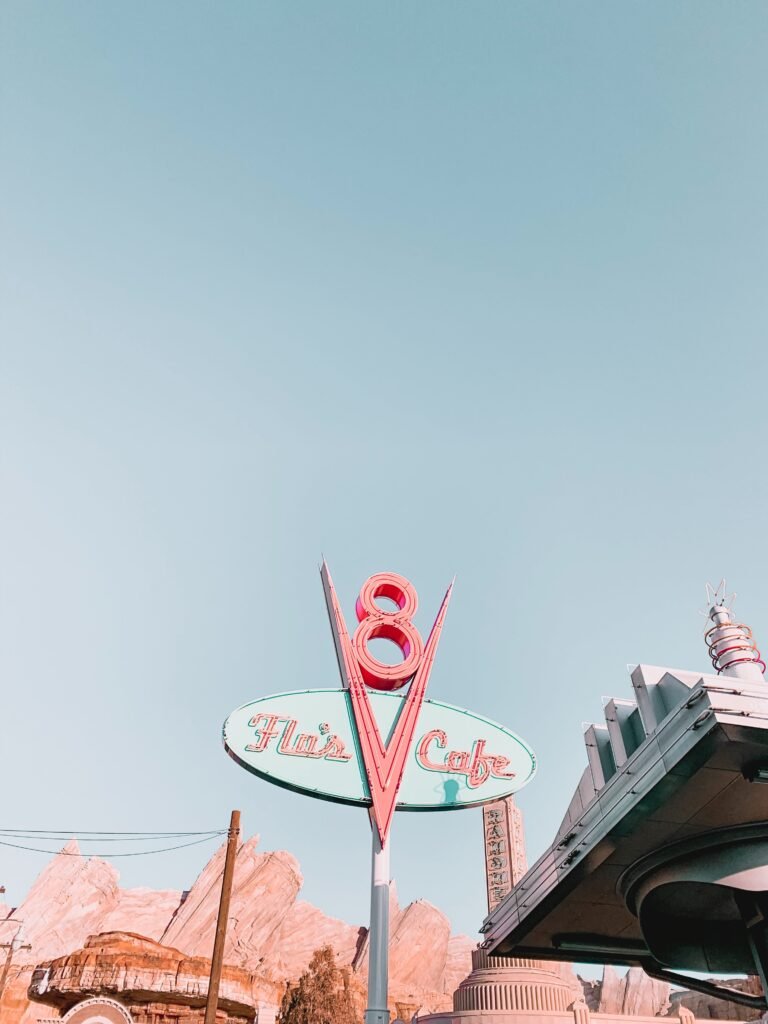 Low-Angle Photo of Flo's V8 Cafe Signage